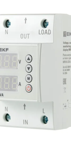 Реле напряжения EKF PROxima (MRVA-32A) 230 В 32 А с дисплеем