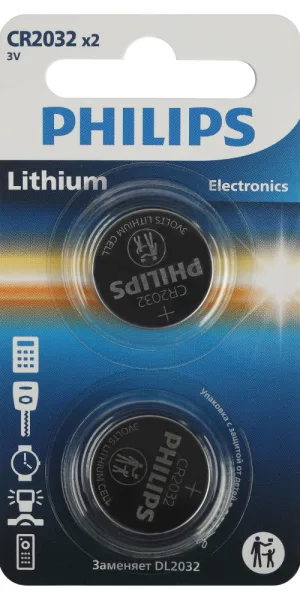 Батарейка Philips Lithium таблетка CR2032 3 В (2 шт.) (Б0062716)
