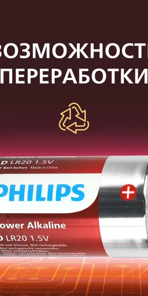 Батарейка Philips Power D LR20 1,5 В (2 шт.) (Б0062732)