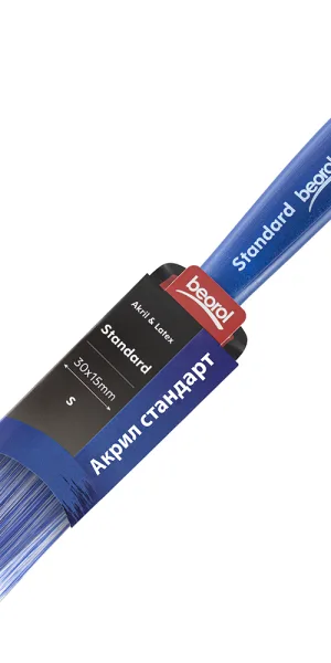 Кисть плоская искусственная щетина пластиковая ручка Beorol 30х15 мм для красок и антисептиков на водной основе