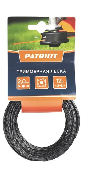 Леска для триммера Patriot витой квадрат 2 мм х 12 м черная (805205124)