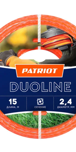 Леска для триммера Patriot Duoline витой квадрат 2,4 мм х 15 м оранжевая (805401161)