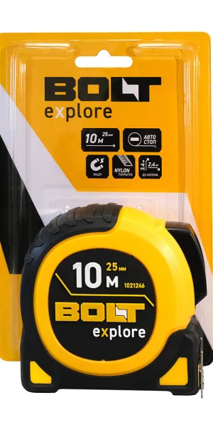 Рулетка Bolt eXplore с автостопом магнитная 10 м x 25 мм