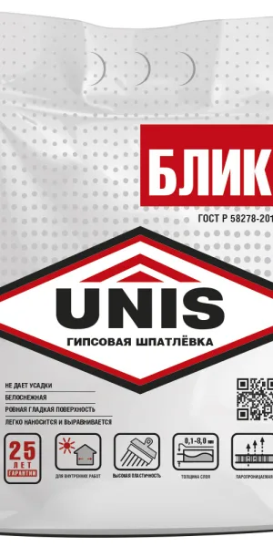 Шпаклевка гипсовая Unis Блик финишная белая 5 кг