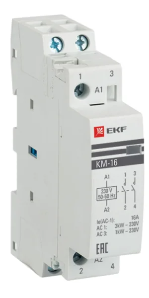 Контактор модульный EKF PROxima КМ (km-1-16-20) 230-240 В 16 А тип AC 2НО