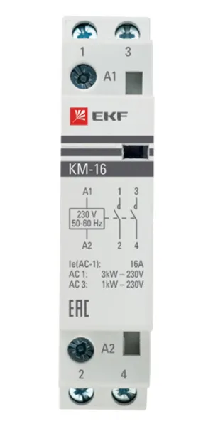 Контактор модульный EKF PROxima КМ (km-1-16-20) 230-240 В 16 А тип AC 2НО
