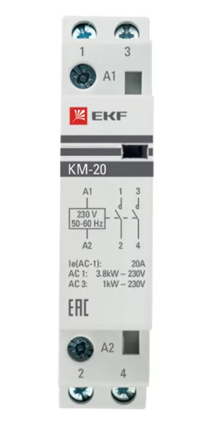 Контактор модульный EKF PROxima КМ (km-1-20-20) 230-240 В 20 А тип AC 2НО