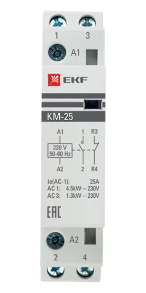 Контактор модульный EKF PROxima КМ (km-1-25-11) 230-240 В 25 А тип AC НО+НЗ