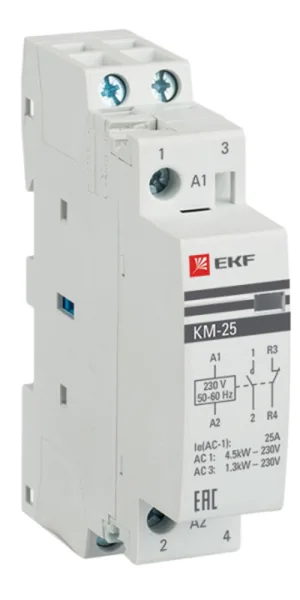Контактор модульный EKF PROxima КМ (km-1-25-11) 230-240 В 25 А тип AC НО+НЗ