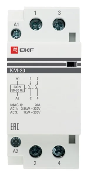 Контактор модульный EKF PROxima КМ (km-2-20-20) 230-400 В 20 А тип AC 2NО