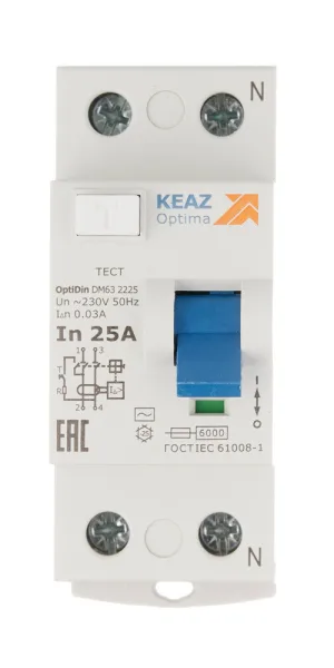 УЗО КЭАЗ OptiDin DM63 25А 1P+N тип AC 30 мА 6 кА (254166)