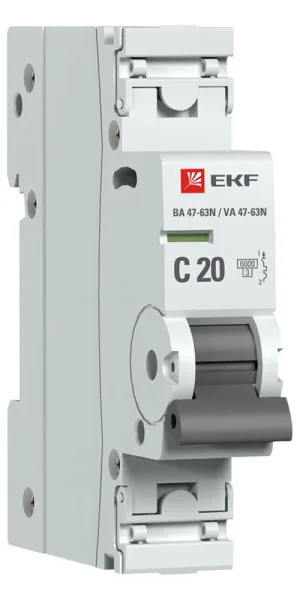 Автоматический выключатель модульный EKF PROxima ВА 47-63N 1P 20А тип C 6 кА 230 В (M636120C)