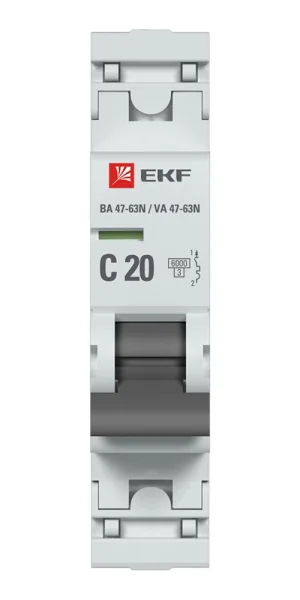 Автоматический выключатель модульный EKF PROxima ВА 47-63N 1P 20А тип C 6 кА 230 В (M636120C)