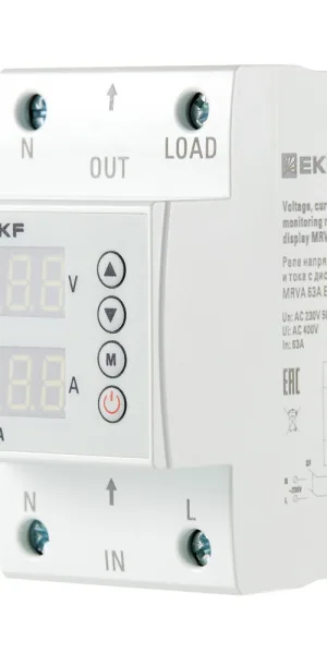 Реле напряжения модульное EKF PROxima (MRVA-63A) 230 В 63 А 1P+N с дисплеем