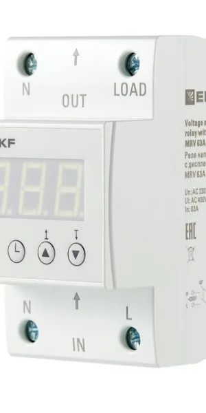 Реле напряжения модульное EKF PROxima (MRV-63A) 230 В 63 А 1P+N с дисплеем