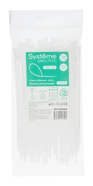 Стяжка кабельная Systeme Electric MultiSet 200х4,8 мм нейлоновая белая (100 шт.) (IMT20048W)