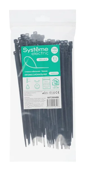 Стяжка кабельная Systeme Electric MultiSet 200х4,8 мм нейлоновая черная (100 шт.) (IMT20048B)
