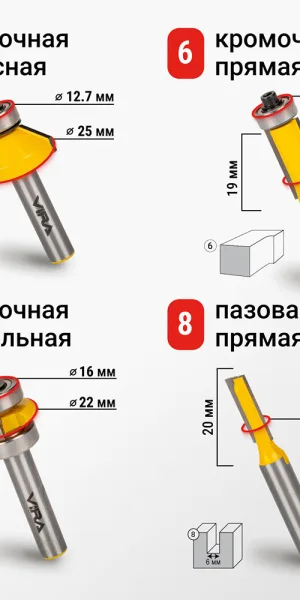 Набор фрез Vira (553367) по дереву 6-25,4 мм (12 шт.)
