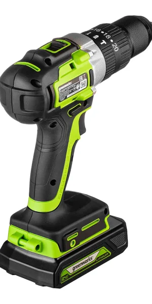 Дрель-шуруповерт ударная аккумуляторная бесщеточная Greenworks GD24DD60 24 В 2 Ач Li-Ion 1 АКБ и ЗУ (3704107UA)