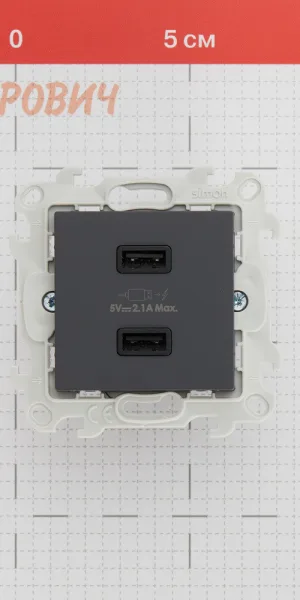 Розетка USB Simon 24 Harmonie встраиваемая графит 2хUSB-А (2411096-038)