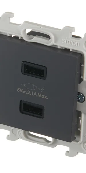Розетка USB Simon 24 Harmonie встраиваемая графит 2хUSB-А (2411096-038)