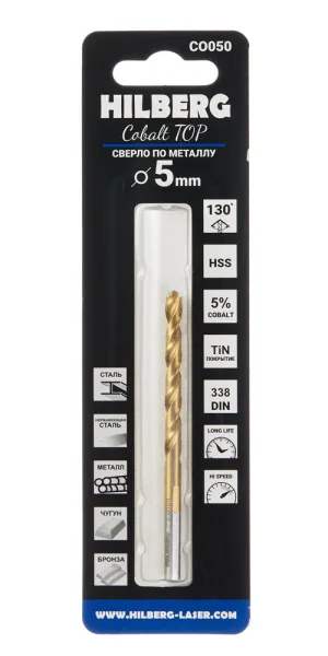 Сверло по металлу спиральное Hilberg 5х86 мм кобальтовое (CO050)