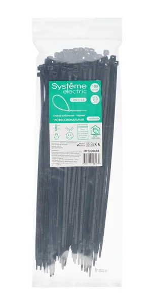 Стяжка кабельная Systeme Electric MultiSet 300х4,8 мм нейлоновая черная (100 шт.) (IMT30048B)