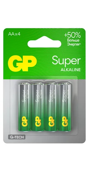 Батарейка GP Batteries Super Алкалин AA пальчиковая LR6 1,5 В (4 шт.) (GP 15AA21-2CRSBC4)