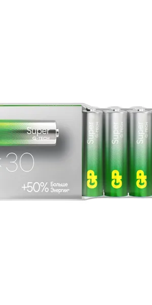 Батарейка GP Batteries Super Алкалин AA пальчиковая LR6 1,5 В (30 шт.) (GP 15AA21-2CRSWC30)