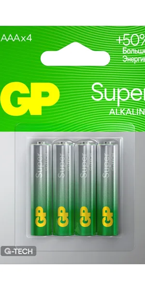 Батарейка GP Batteries Super Алкалин AAA мизинчиковая LR03 1,5 В (4 шт.) (GP 24AA21-2CRSBC4)