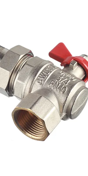 Кран шаровой латунный Valtec Base 3/4 ВР(г) х 3/4 НР(ш) бабочка с полусгоном угловой (VT.228.N.05)
