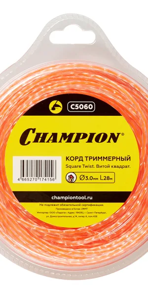 Леска для триммера Champion Square Twist DUO витой квадрат 3 мм х 28 м красная (C5060)