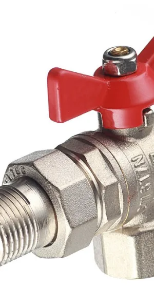Кран шаровой латунный Valtec Base 1/2 ВР(г) х 1/2 НР(ш) бабочка с полусгоном угловой (VT.228.N.04)