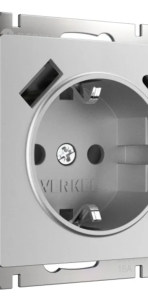 Розетка Werkel встраиваемая серебряная матовая со шторками с USB-A/ Type-C (a063618)