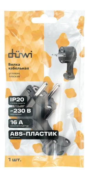 Вилка угловая с заземлением 16 А 230 В Düwi черная (30477 7)