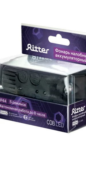 Фонарь налобный Ritter светодиодный 3 LED 7 Вт аккумуляторный Li-Ion 1200 мАч пластик 5 режима (56205 8)