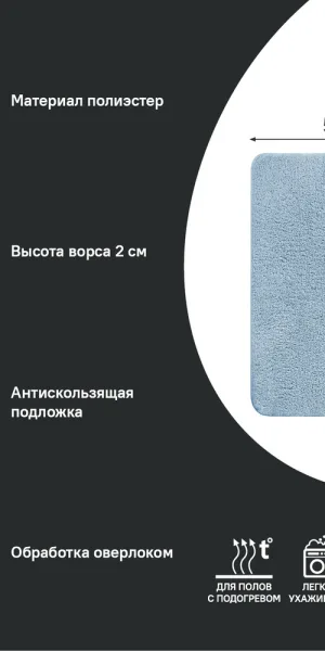 Коврик для ванной синий 80х50 см Iddis Base (BSQS03Mi12)