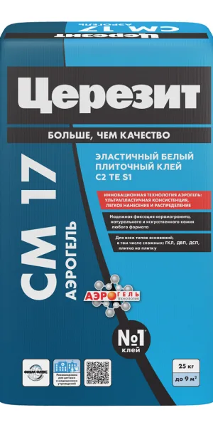 Клей для плитки и керамогранита Церезит CM17 Аэрогель эластичный белый класс C2 TE S1 25 кг