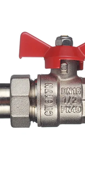 Кран шаровой латунный Valtec Base 1/2 ВР(г) х 1/2 НР(ш) бабочка с полусгоном прямой (VT.227.N.04)