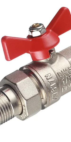 Кран шаровой латунный Valtec Base 1/2 ВР(г) х 1/2 НР(ш) бабочка с полусгоном прямой (VT.227.N.04)