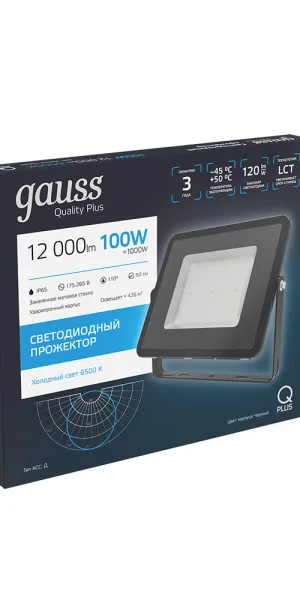 Прожектор светодиодный Gauss Qplus ДО-100 6500К 100 Вт IP65 черный