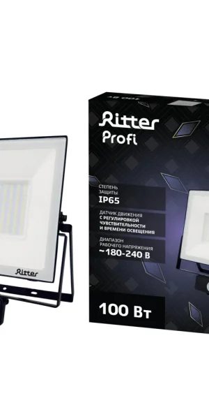 Прожектор светодиодный Ritter Profi 6500К 100 Вт IP65 с датчиком движения черный