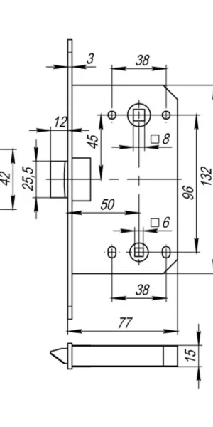 Замок врезной Fuaro PLASTP96WC-50 SN для межкомнатной двери под фиксатор матовый никель