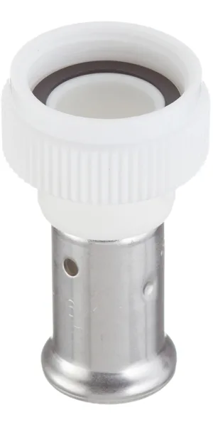 Муфта с накидной гайкой Henco (26PKW-1605) 16(пресс) х 3/4 ВР(г) белая PVDF