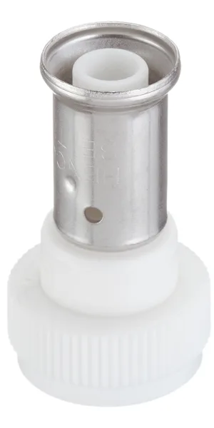 Муфта с накидной гайкой Henco (26PKW-1605) 16(пресс) х 3/4 ВР(г) белая PVDF