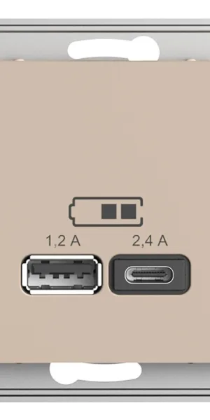 Розетка USB Systeme Electric AtlasDesign встраиваемая песочная USB-A/ Type-C (ATN001239)