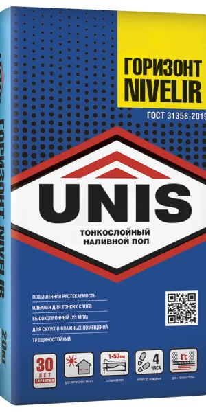 Ровнитель (наливной пол) финишный Unis Горизонт Nivelir самовыравнивающийся высокопрочный 20 кг