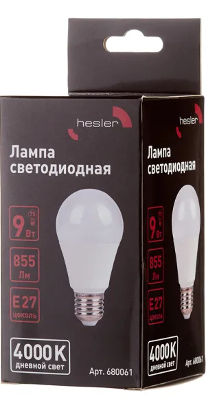 Лампа светодиодная Hesler E27 4000К 9 Вт 855 Лм 230 В груша А60 матовая