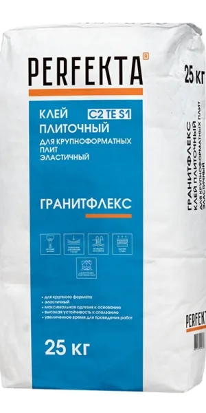 Клей для плитки/ керамогранита/ мозаики/ камня Perfekta Гранитфлекс эластичный серый класс C2 TE S1 25 кг