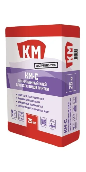 Клей для плитки/ керамогранита/ камня КМ-С армированный серый класс C2 TE 25 кг
